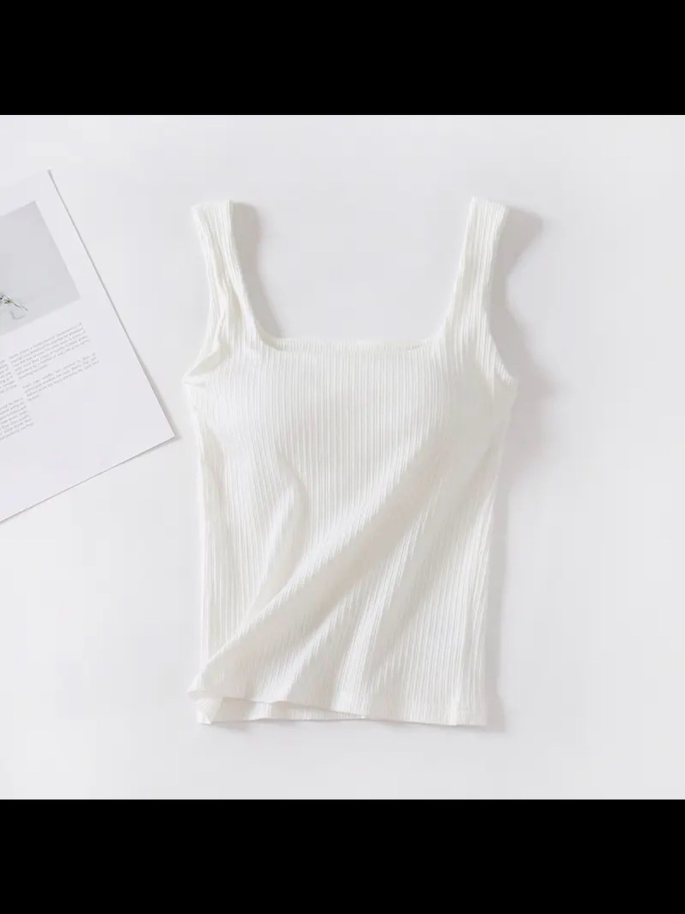 Sleeveless Ribbed Square-Neck Tank - White